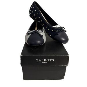 Talbots Women Blair Studded Suede Ballet Flats NIB New Navy Gold Size 6